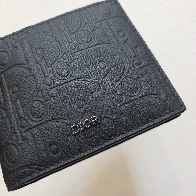 [品況超新甜價出🥰現省一萬] Dior黑牛皮壓紋銀釦對開短夾-6