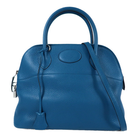 HERMES 【Hermes Fair】Clemence皮革Bolide 31銀扣手挽袋Bleu Izmir