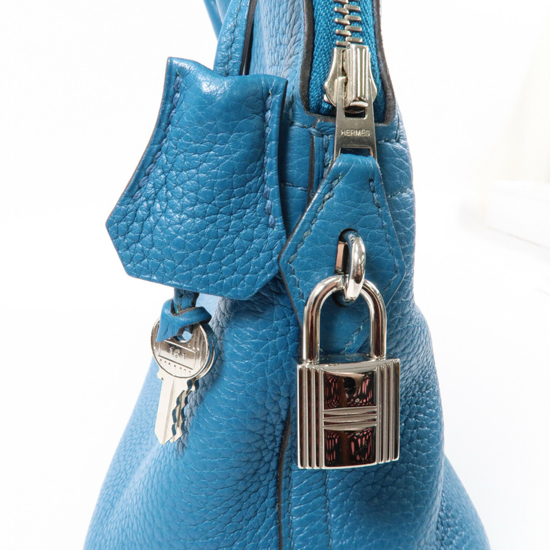 HERMES 【Hermes Fair】Clemence皮革Bolide 31銀扣手挽袋Bleu Izmir-13