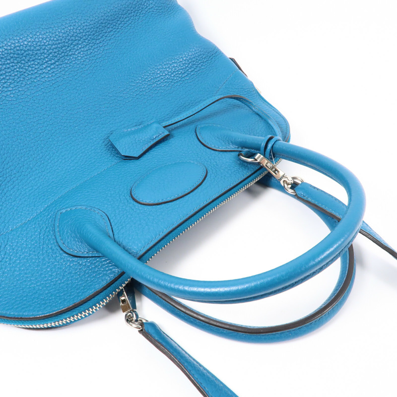 HERMES 【Hermes Fair】Clemence皮革Bolide 31銀扣手挽袋Bleu Izmir-15