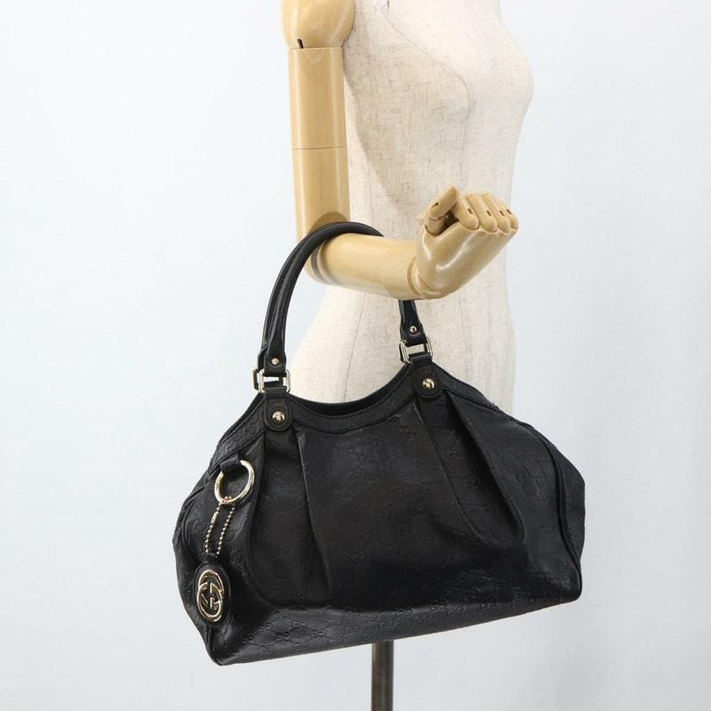 【日本直送】GUCCI GG帆布 Guccissima Sukey 手提包 皮革 黑色 金色 211944 正品 am11144A-21