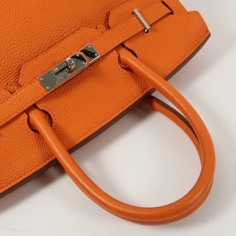 HERMES 【Hermes Fair】Togo皮革Birkin 30銀扣手挽袋Orange-4