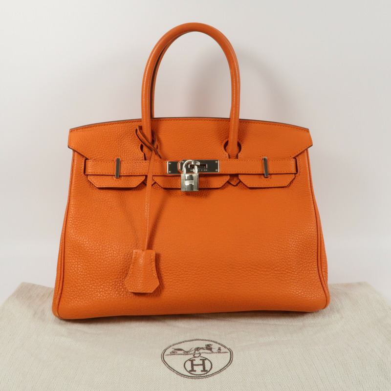 HERMES 【Hermes Fair】Togo皮革Birkin 30銀扣手挽袋Orange-5