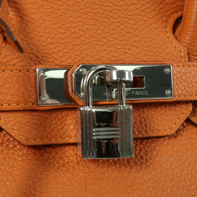 HERMES 【Hermes Fair】Togo皮革Birkin 30銀扣手挽袋Orange-7