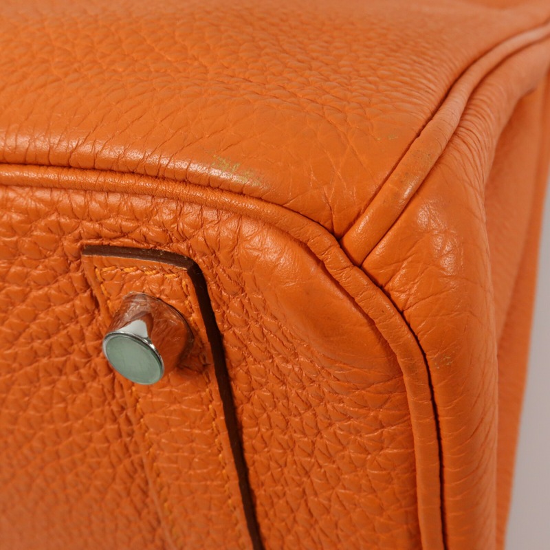 HERMES 【Hermes Fair】Togo皮革Birkin 30銀扣手挽袋Orange-11
