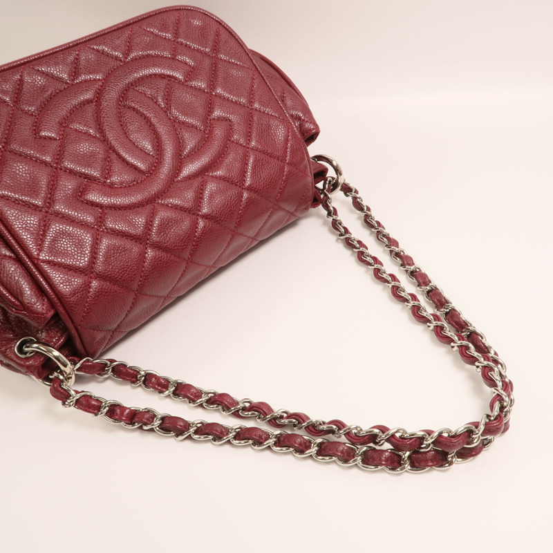 CHANEL 牛皮皮革Chain Shoulder銀扣鏈帶肩背袋-7