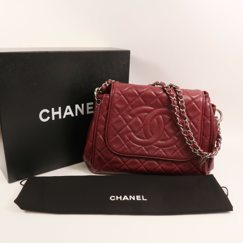 CHANEL 牛皮皮革Chain Shoulder銀扣鏈帶肩背袋-9