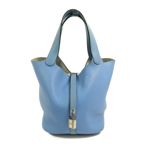 HERMES 【Hermes Fair】Clemence皮革Picotin MM銀扣手挽袋Bleu Paradis/Bleu Jean