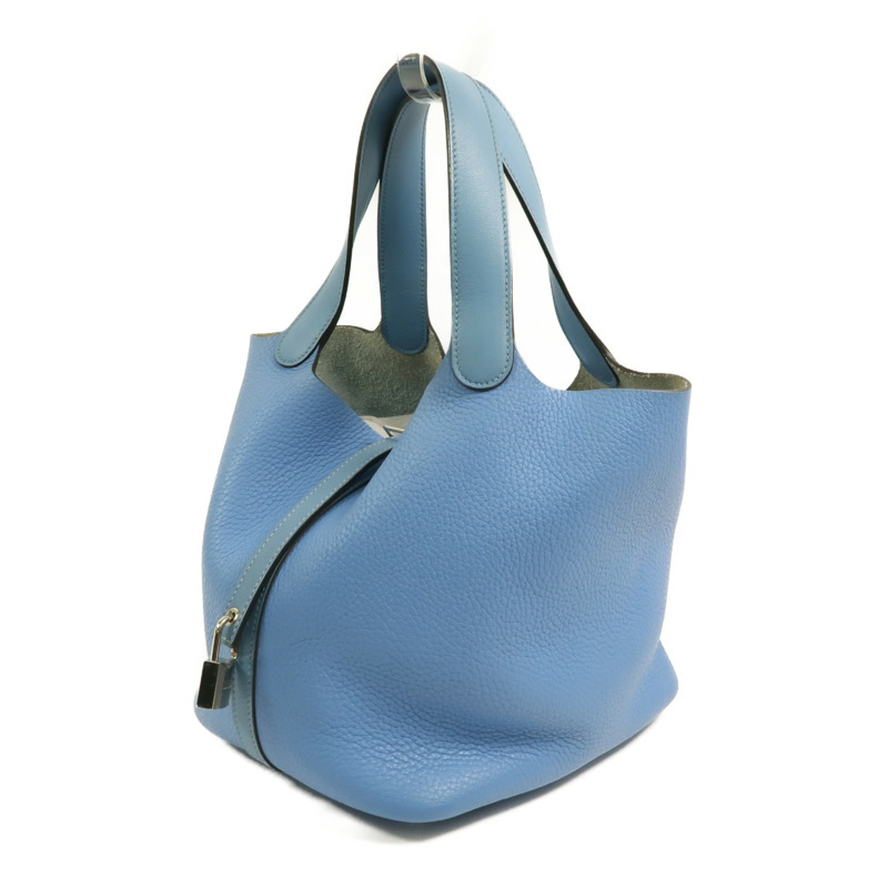 HERMES 【Hermes Fair】Clemence皮革Picotin MM銀扣手挽袋Bleu Paradis/Bleu Jean-2
