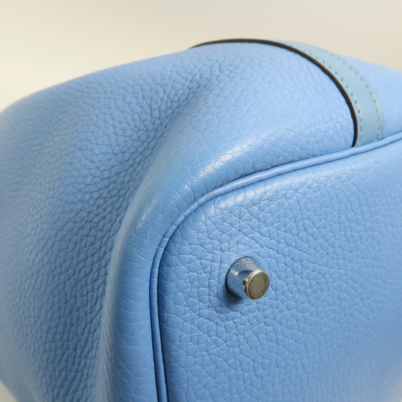 HERMES 【Hermes Fair】Clemence皮革Picotin MM銀扣手挽袋Bleu Paradis/Bleu Jean-9