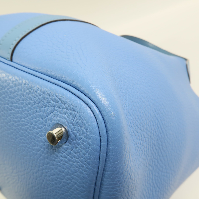HERMES 【Hermes Fair】Clemence皮革Picotin MM銀扣手挽袋Bleu Paradis/Bleu Jean-10