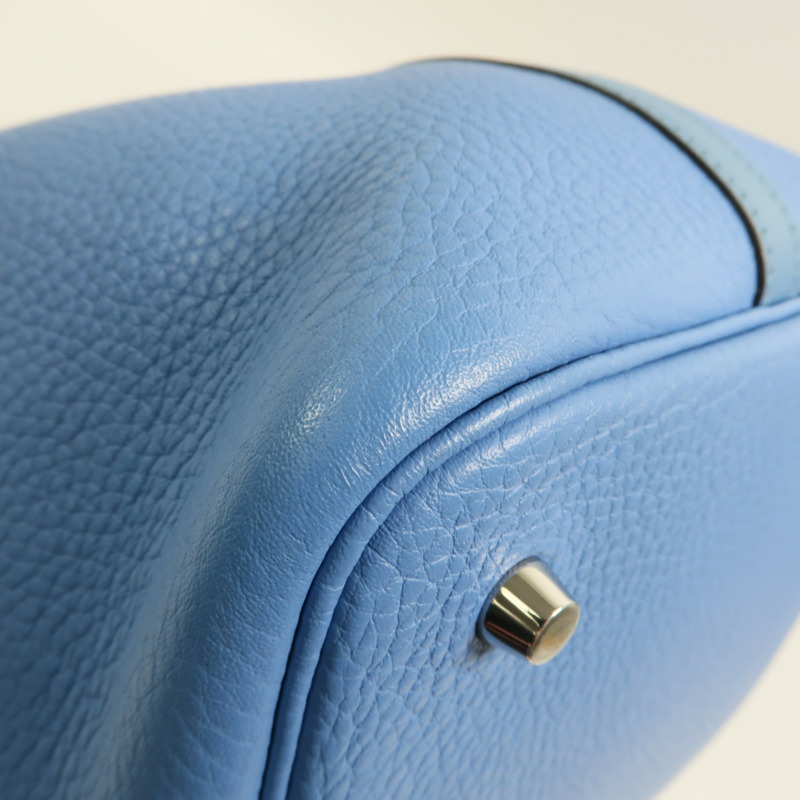 HERMES 【Hermes Fair】Clemence皮革Picotin MM銀扣手挽袋Bleu Paradis/Bleu Jean-11
