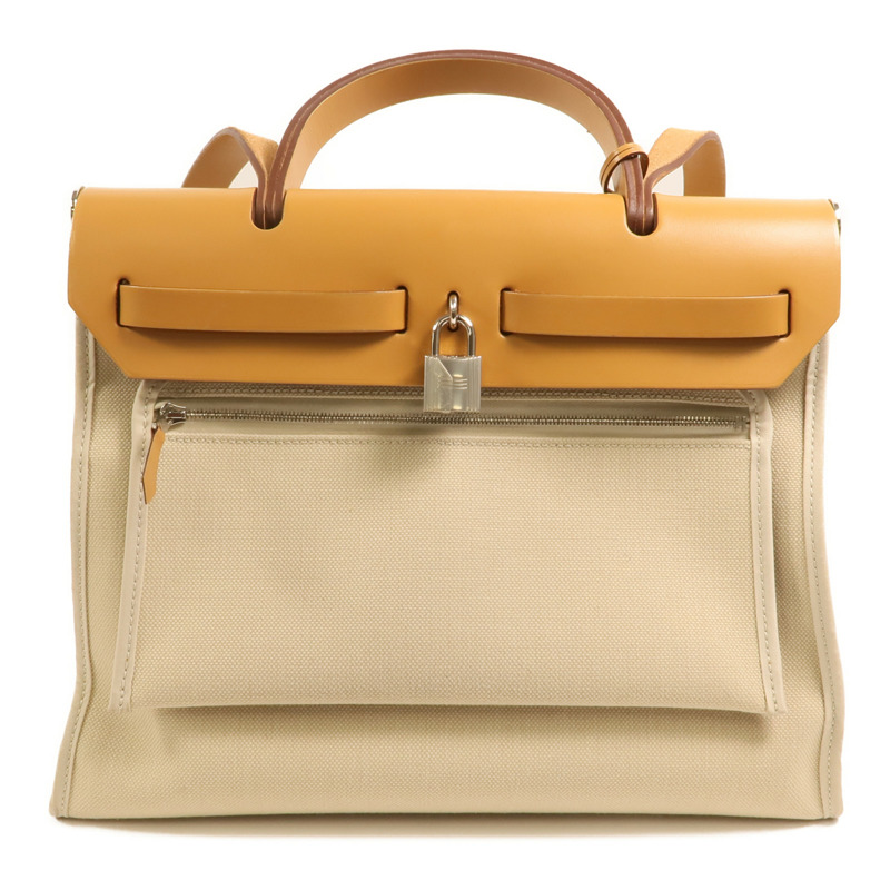 HERMES 【Hermes Fair】帆布Herbag PM銀扣手挽肩背兩用袋Beton-1