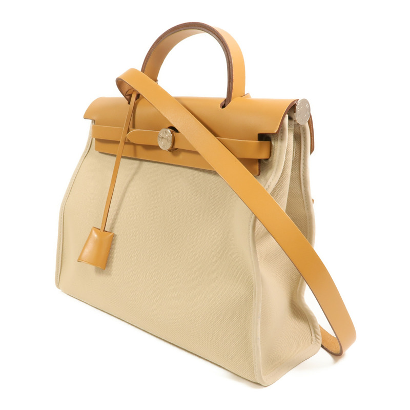 HERMES 【Hermes Fair】帆布Herbag PM銀扣手挽肩背兩用袋Beton-2
