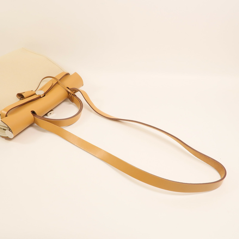 HERMES 【Hermes Fair】帆布Herbag PM銀扣手挽肩背兩用袋Beton-7