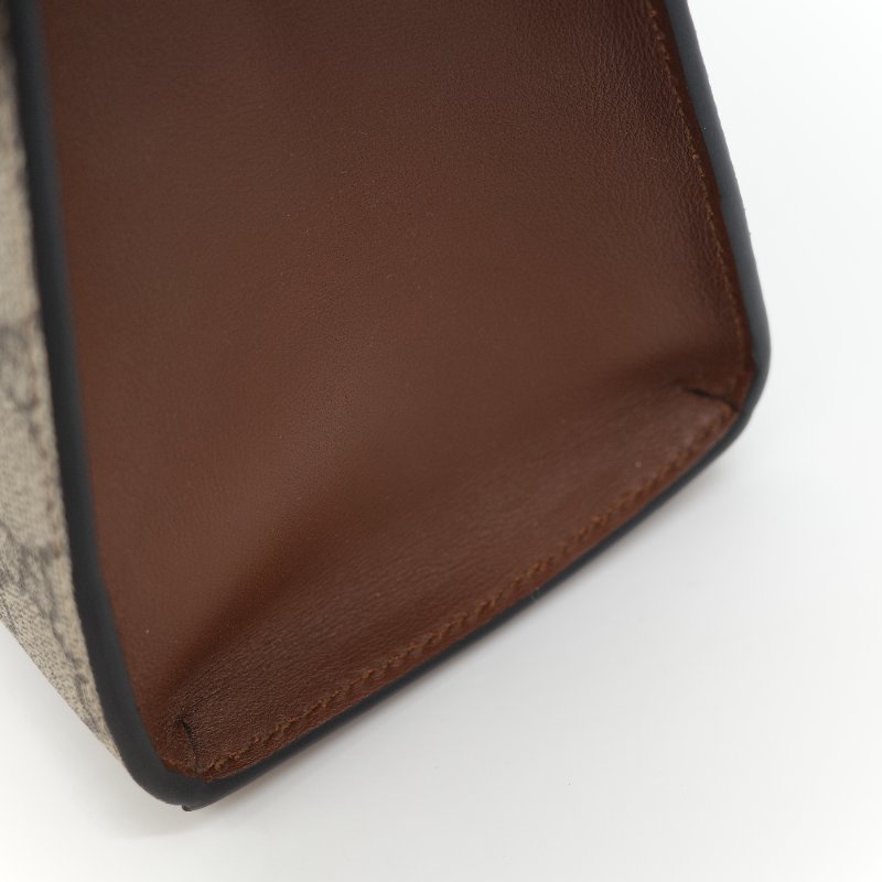 Gucci 古馳 Padlock 經典棕色 GG Supreme帆布 黑白雙色小牛皮 金屬鎖扣 頂部手提斜背兩用包-11