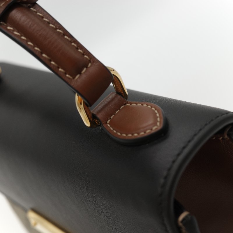 Gucci 古馳 Padlock 經典棕色 GG Supreme帆布 黑白雙色小牛皮 金屬鎖扣 頂部手提斜背兩用包-16