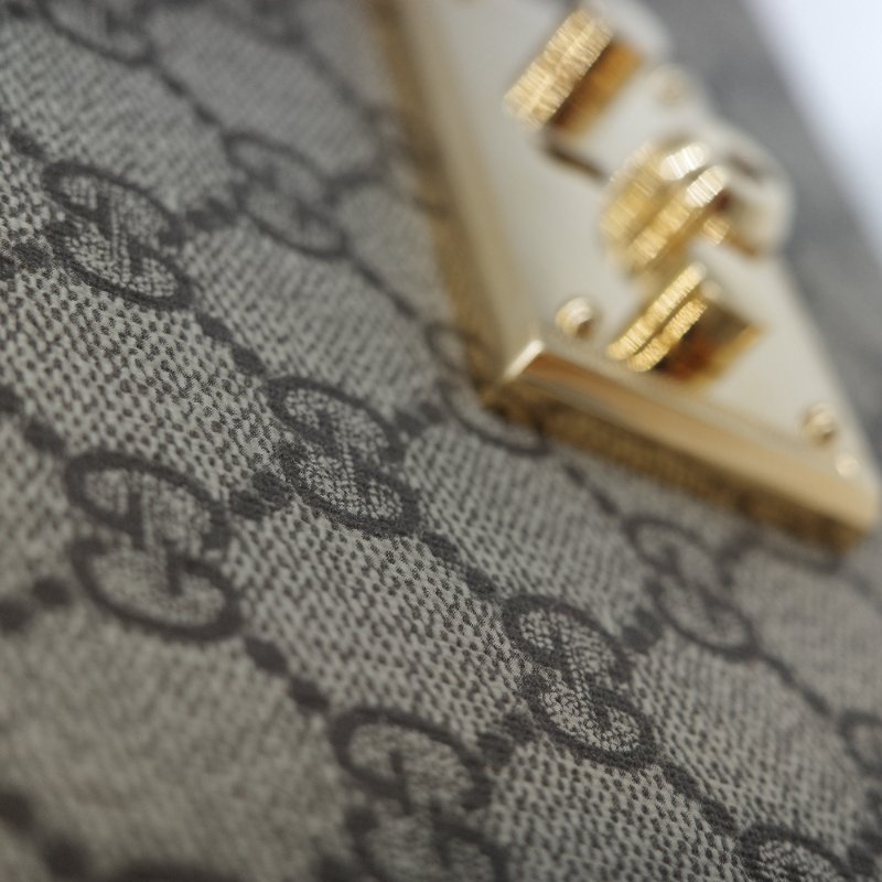 Gucci 古馳 Padlock 經典棕色 GG Supreme帆布 黑白雙色小牛皮 金屬鎖扣 頂部手提斜背兩用包-22