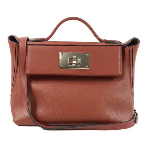 HERMES 【Hermes Fair】Evercolor皮革24/24 Mini銀扣手挽肩背兩用袋Rougeh