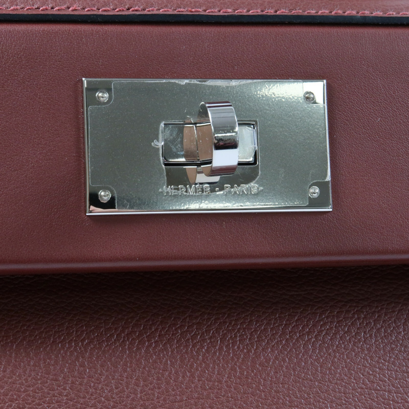 HERMES 【Hermes Fair】Evercolor皮革24/24 Mini銀扣手挽肩背兩用袋Rougeh-9