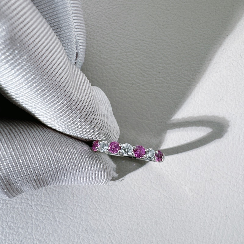 Tiffany 蒂芙尼  Embrace系列，粉色藍寶石鑲鑽戒指，50 號-4