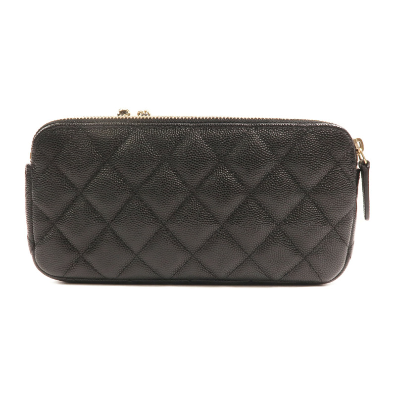 CHANEL 牛皮皮革Double Zip Clutch金扣鏈帶肩背袋-1