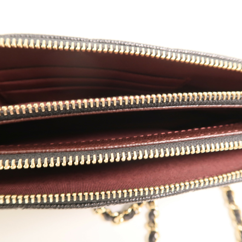 CHANEL 牛皮皮革Double Zip Clutch金扣鏈帶肩背袋-4