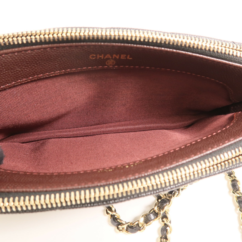 CHANEL 牛皮皮革Double Zip Clutch金扣鏈帶肩背袋-5