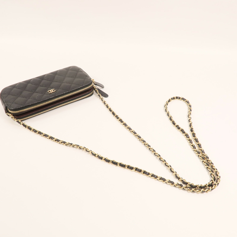 CHANEL 牛皮皮革Double Zip Clutch金扣鏈帶肩背袋-8