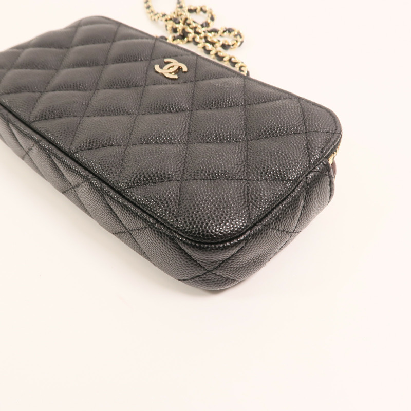 CHANEL 牛皮皮革Double Zip Clutch金扣鏈帶肩背袋-11