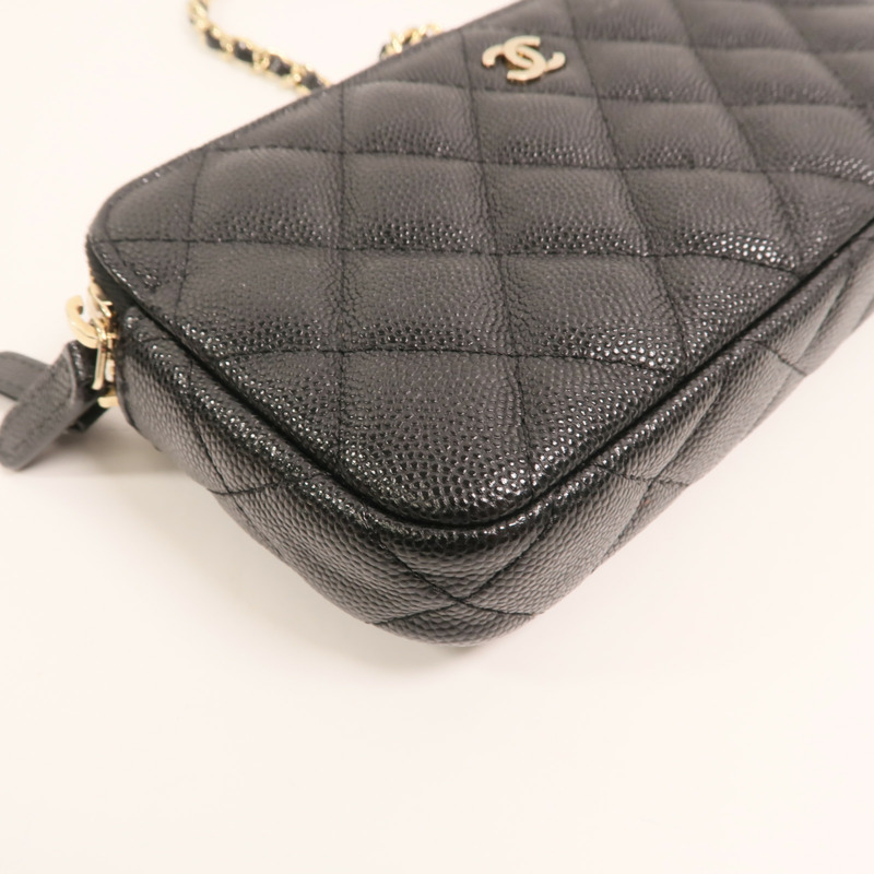 CHANEL 牛皮皮革Double Zip Clutch金扣鏈帶肩背袋-12