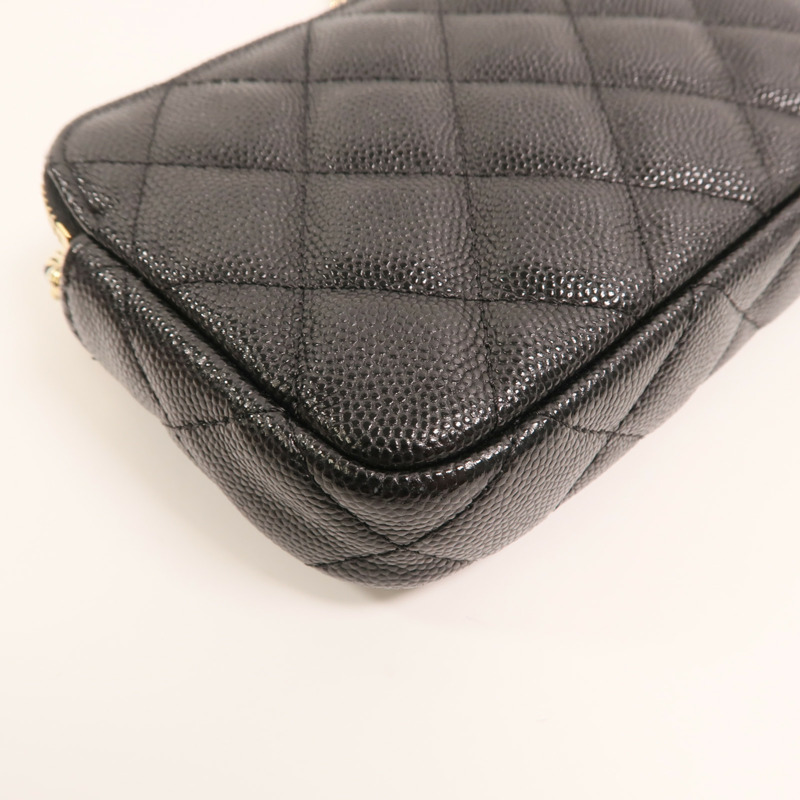 CHANEL 牛皮皮革Double Zip Clutch金扣鏈帶肩背袋-14