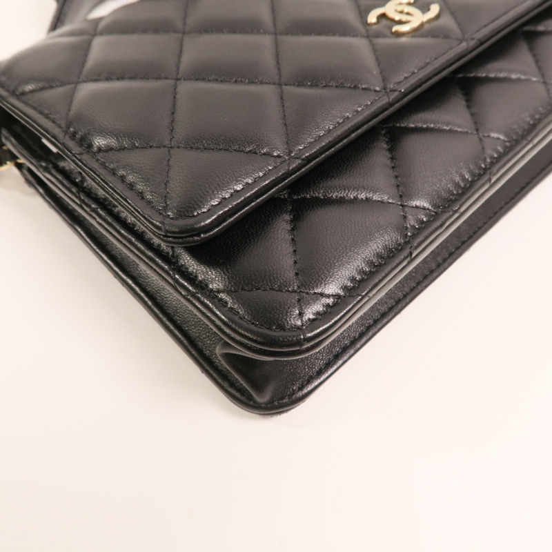 CHANEL 羊皮皮革Wallet On Chain金扣鏈帶肩背袋-12