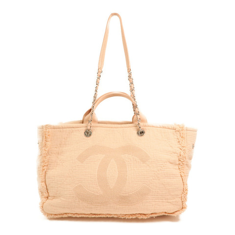 CHANEL 帆布Deauville Tote Bag銀扣手挽肩背兩用袋