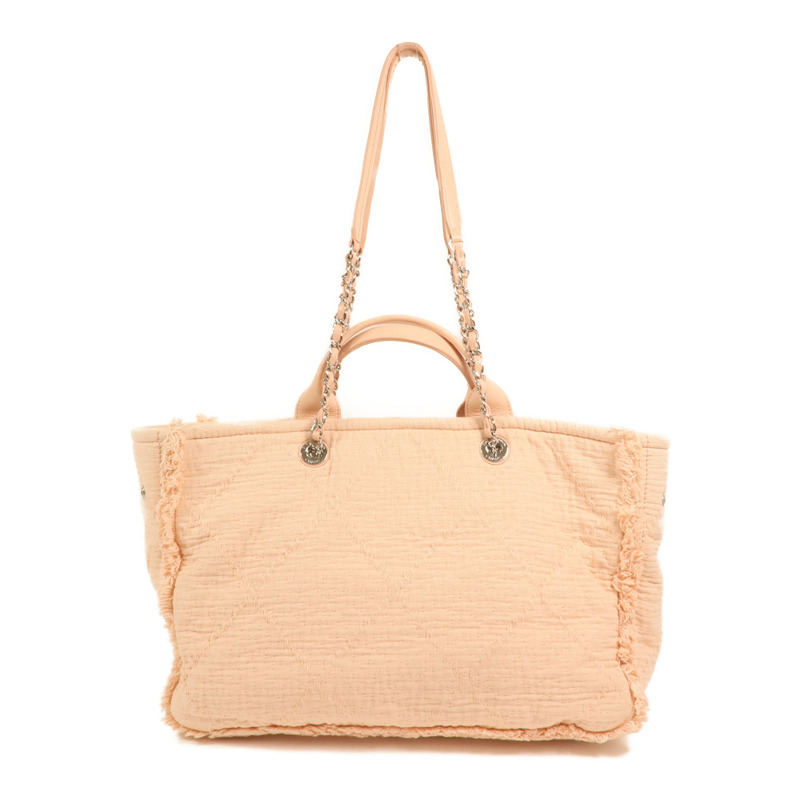 CHANEL 帆布Deauville Tote Bag銀扣手挽肩背兩用袋-1