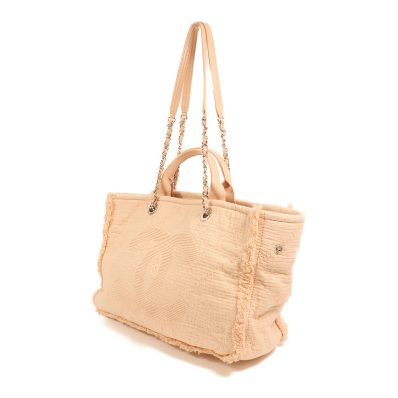 CHANEL 帆布Deauville Tote Bag銀扣手挽肩背兩用袋-2