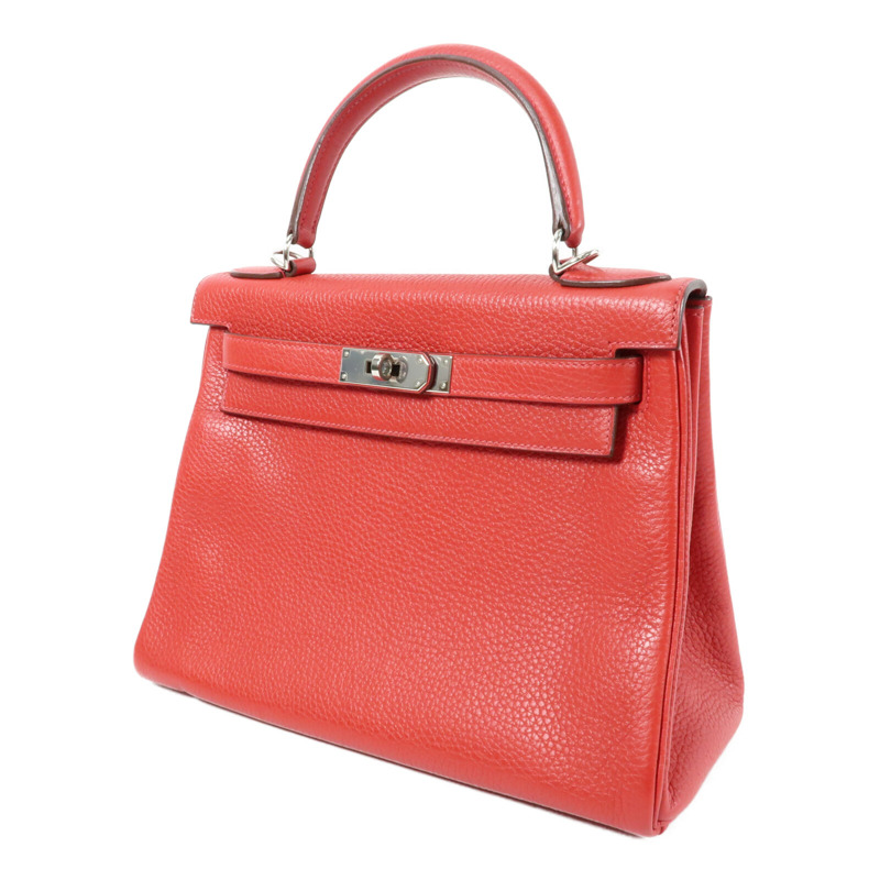 HERMES 【Hermes Fair】Togo皮革Kelly 28銀扣手挽肩背兩用袋Rouge Casaque-2