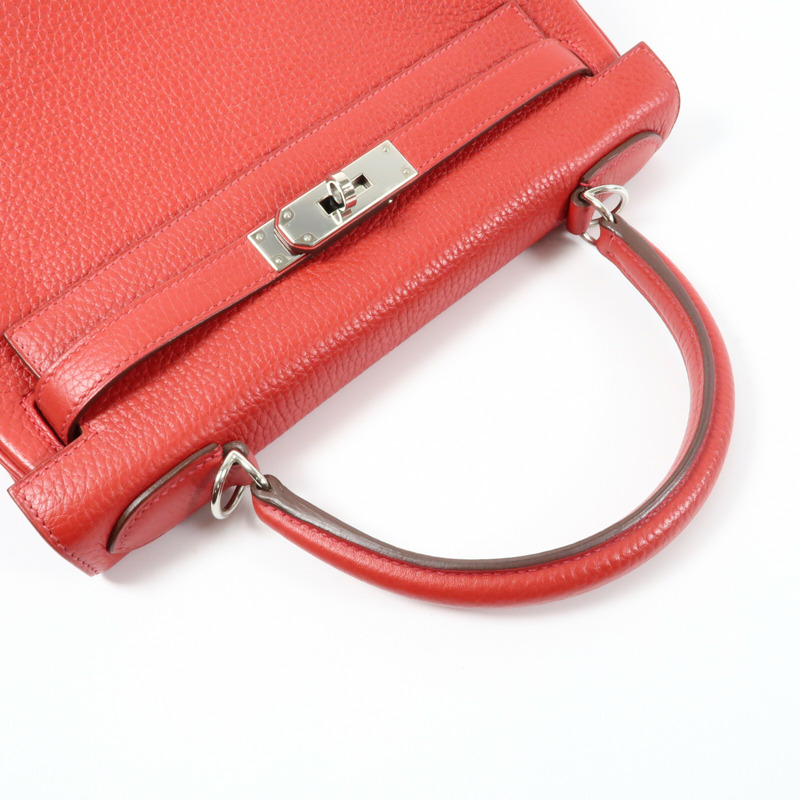 HERMES 【Hermes Fair】Togo皮革Kelly 28銀扣手挽肩背兩用袋Rouge Casaque-5