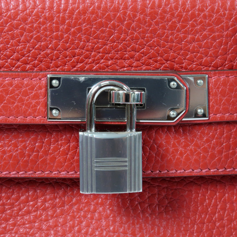 HERMES 【Hermes Fair】Togo皮革Kelly 28銀扣手挽肩背兩用袋Rouge Casaque-7
