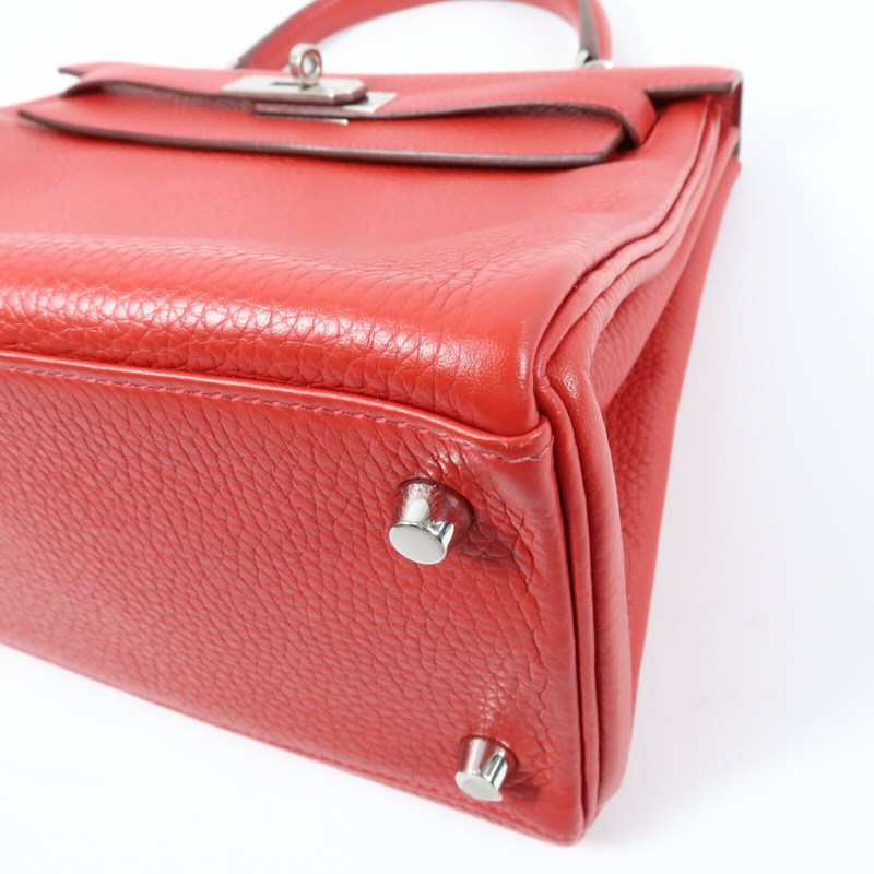 HERMES 【Hermes Fair】Togo皮革Kelly 28銀扣手挽肩背兩用袋Rouge Casaque-9