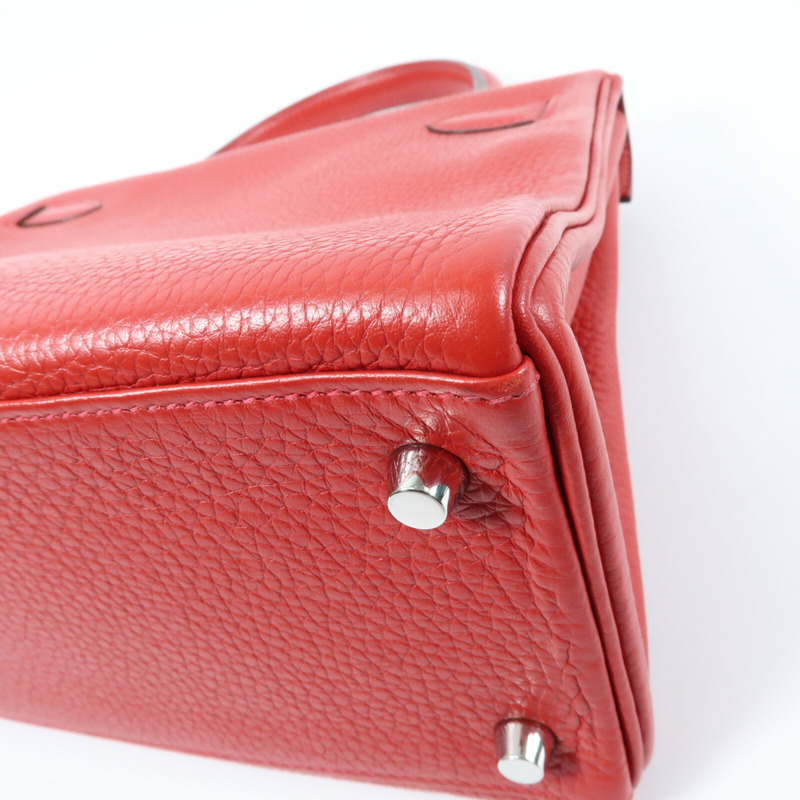 HERMES 【Hermes Fair】Togo皮革Kelly 28銀扣手挽肩背兩用袋Rouge Casaque-11
