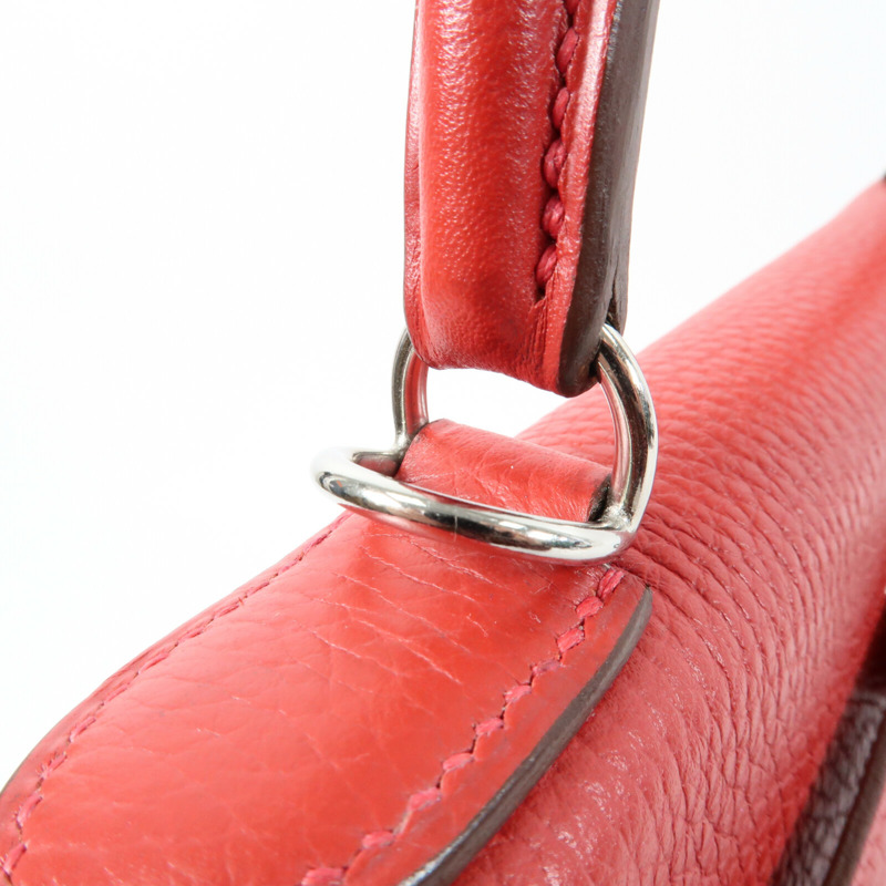 HERMES 【Hermes Fair】Togo皮革Kelly 28銀扣手挽肩背兩用袋Rouge Casaque-13