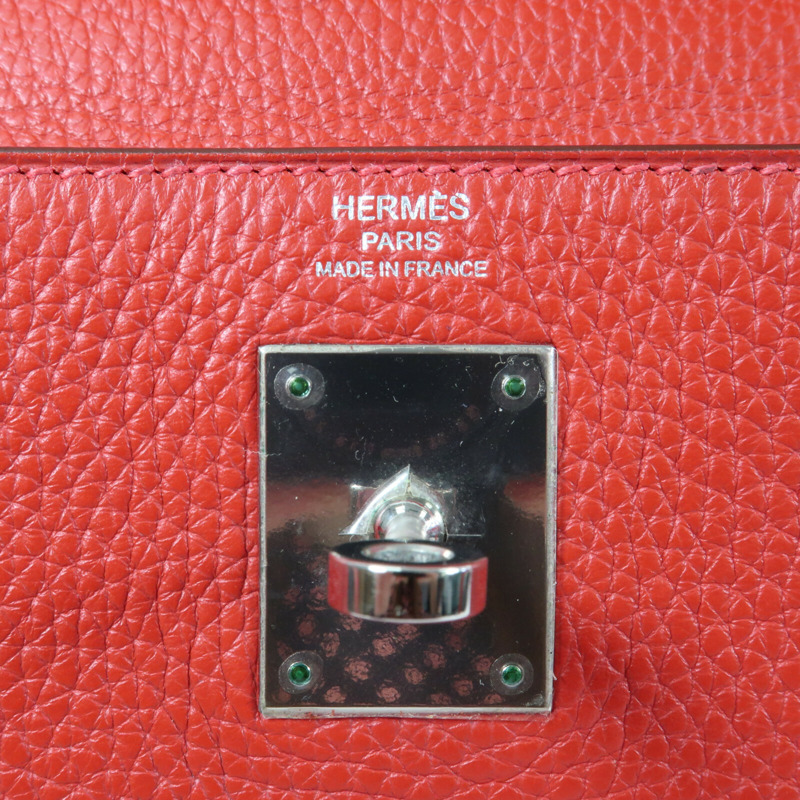 HERMES 【Hermes Fair】Togo皮革Kelly 28銀扣手挽肩背兩用袋Rouge Casaque-14