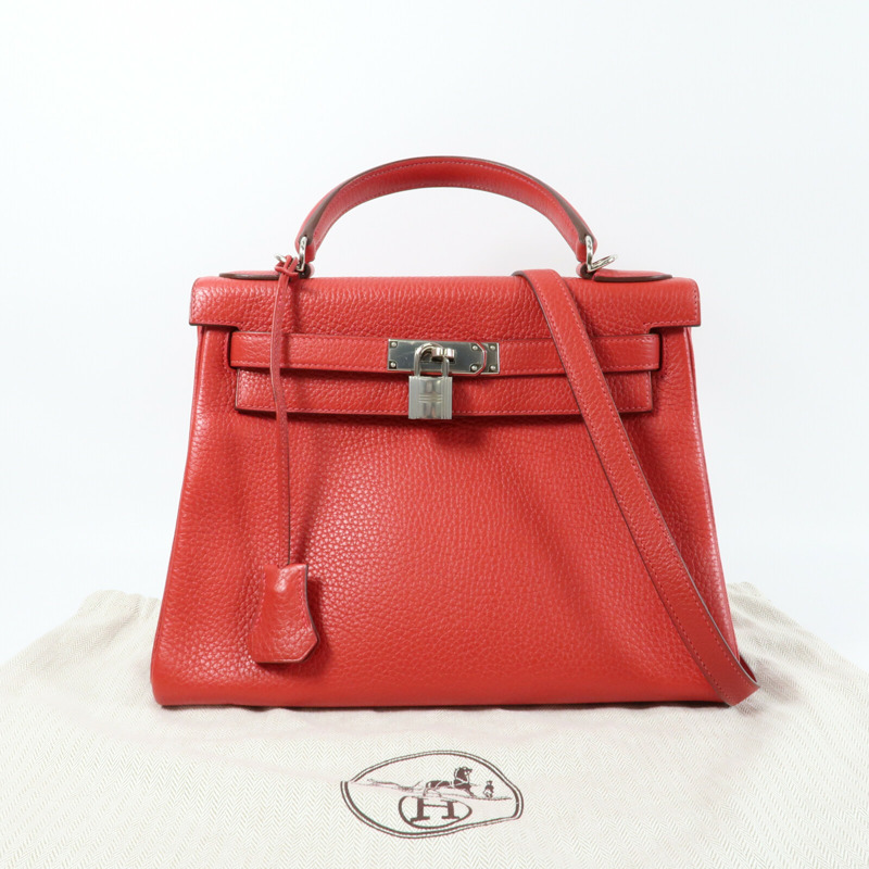 HERMES 【Hermes Fair】Togo皮革Kelly 28銀扣手挽肩背兩用袋Rouge Casaque-16