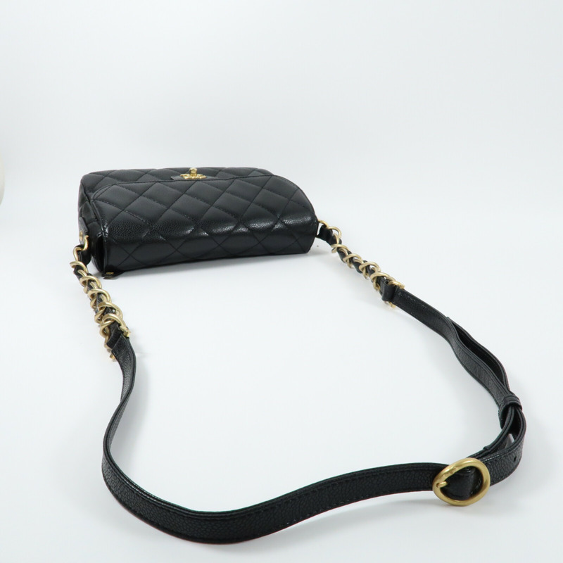 CHANEL 牛皮皮革Chain Shoulder金扣鏈帶肩背袋-9