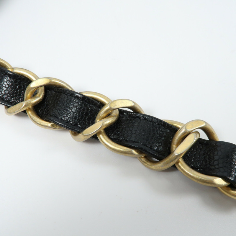 CHANEL 牛皮皮革Chain Shoulder金扣鏈帶肩背袋-10