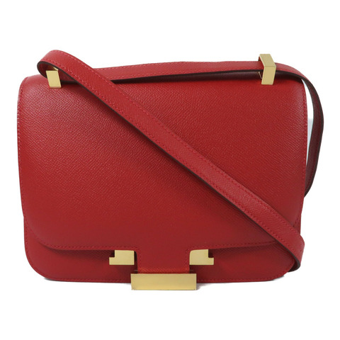 HERMES 【Hermes Fair】Epsom皮革Constance 24金扣肩背袋Rouge Casaque