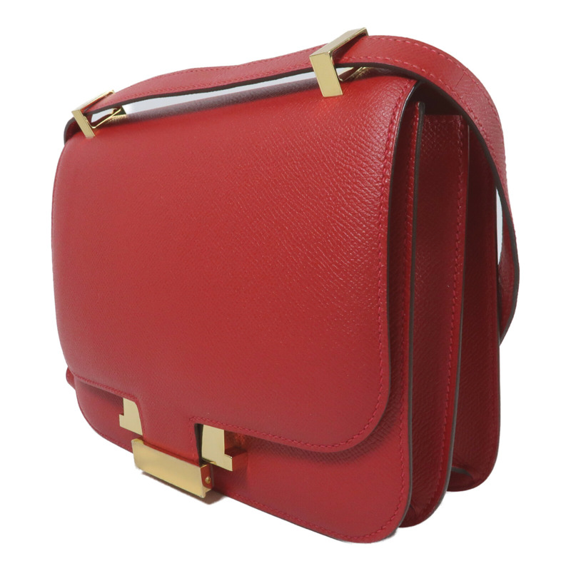 HERMES 【Hermes Fair】Epsom皮革Constance 24金扣肩背袋Rouge Casaque-2