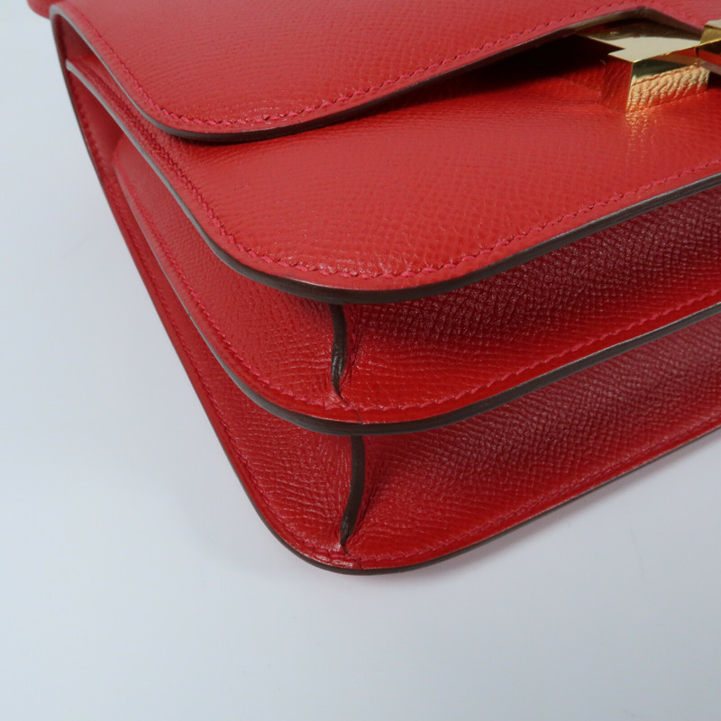 HERMES 【Hermes Fair】Epsom皮革Constance 24金扣肩背袋Rouge Casaque-4