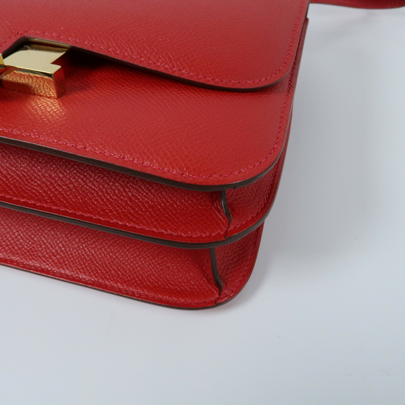 HERMES 【Hermes Fair】Epsom皮革Constance 24金扣肩背袋Rouge Casaque-5